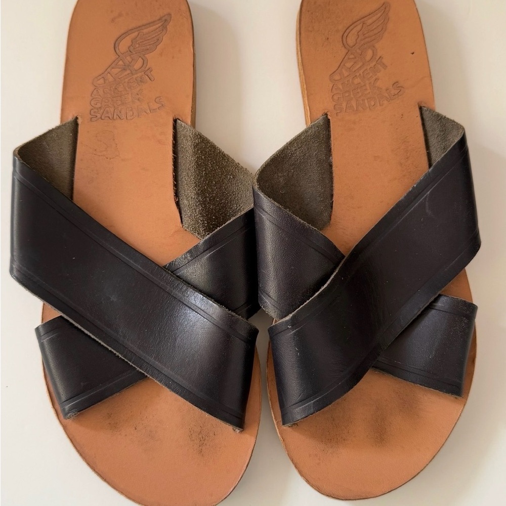 Ancient Greek Black Leather Sandals